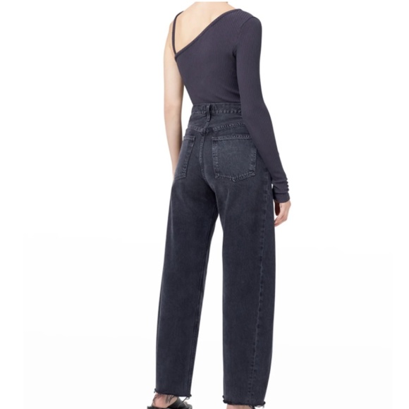 NWT $118 AGOLDE Mika One-Sleeve Asymmetric Bodysuit in Fossil - size Large! - Picture 3 of 3